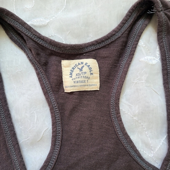 American Eagle Outfitters Y2K Gray Razor Back Tank Top Graphic Tee Womens S - Picture 4 of 8